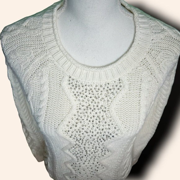 J. Crew Factory ‘Merino Wool Blend Silver Bead Embellished Cable Knit Sweater’ S - Picture 4 of 13